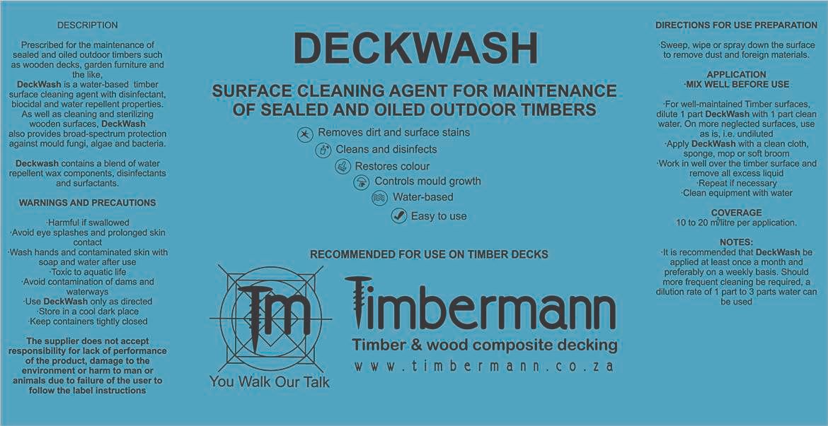 Timbermann's Deckwash is a superior surface cleaning agent essential for maintaining the longevity and beauty of a deck.